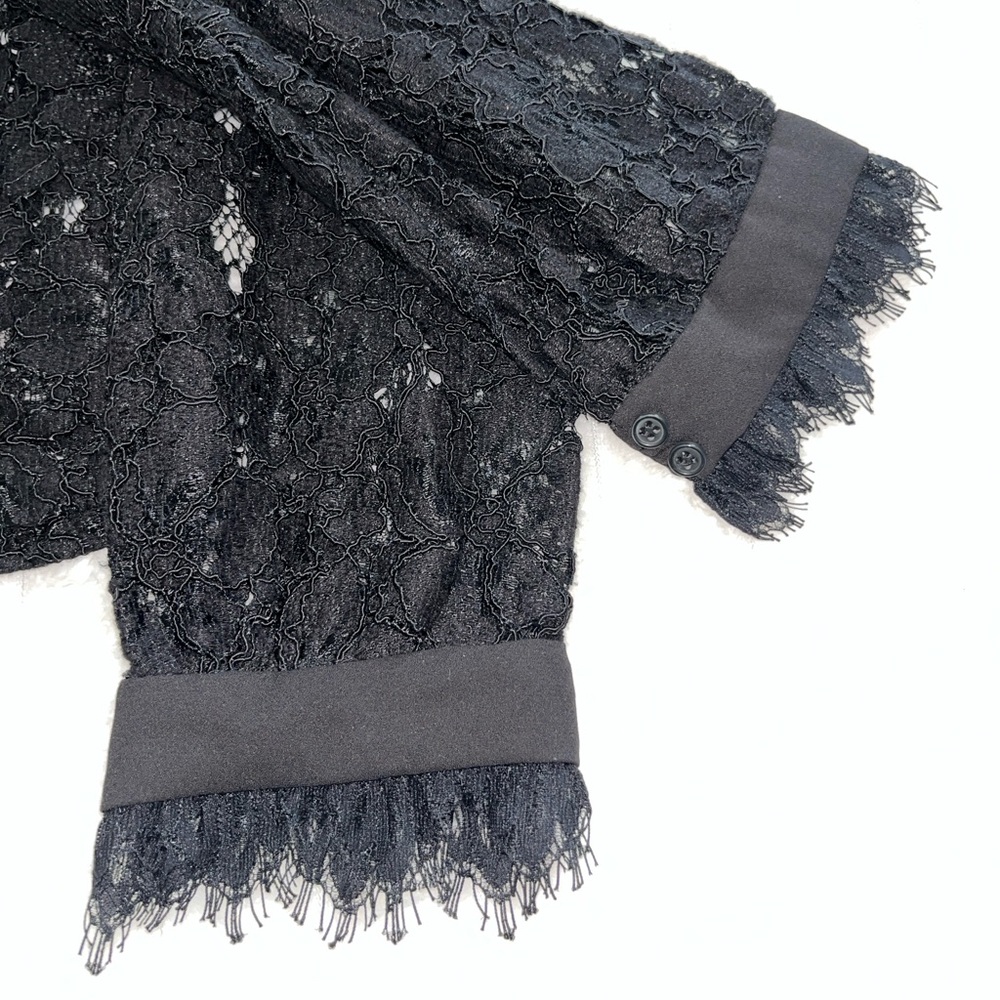 Revolve WAYF Berklin Lace Black Fitted Long Sleeve Blouse Top with Nude Tank Top - Picture 10 of 14